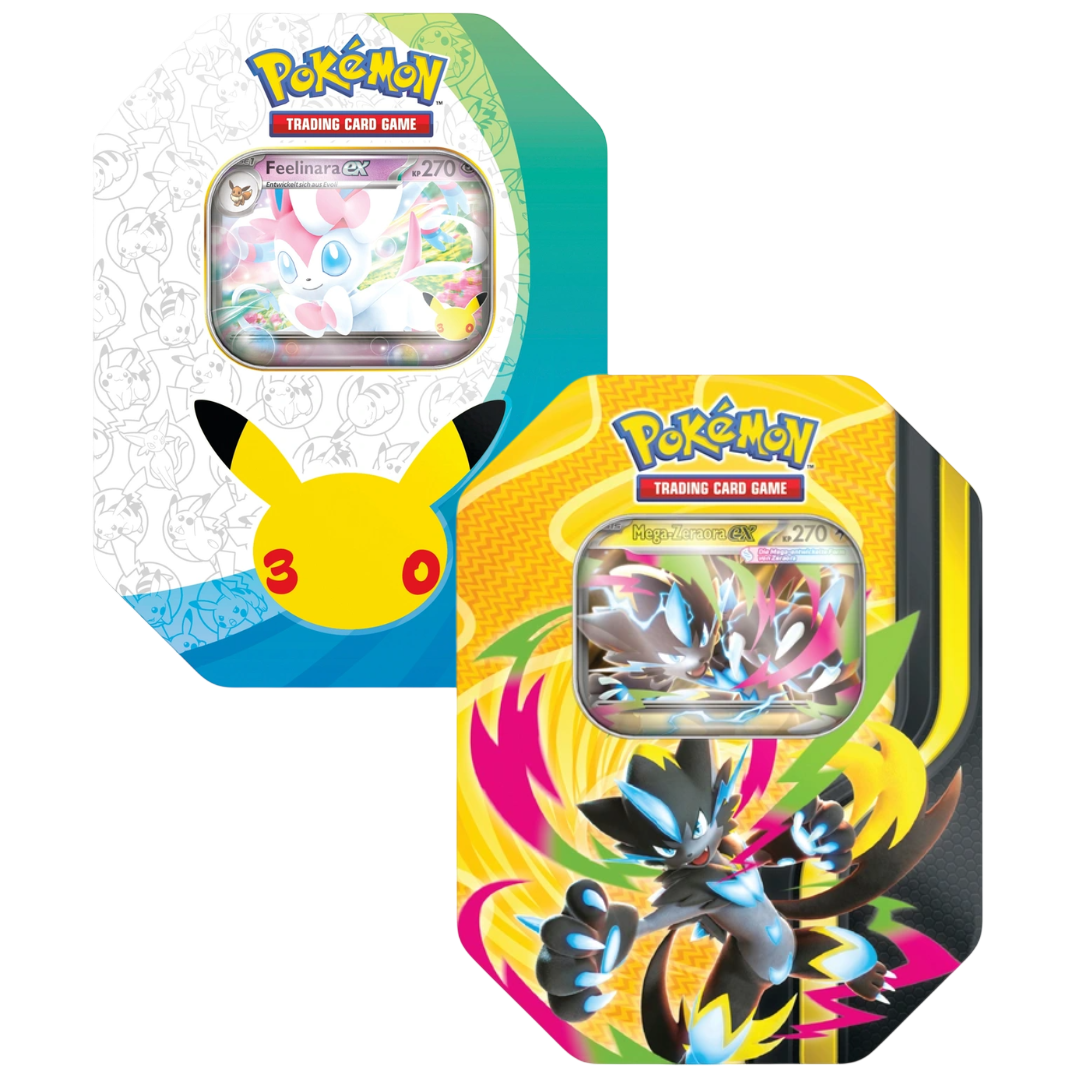 Pokemon 30 Jahre Edition Feelinara-ex & Mega-Zeraora-ex Tin Box Bundle (DE)